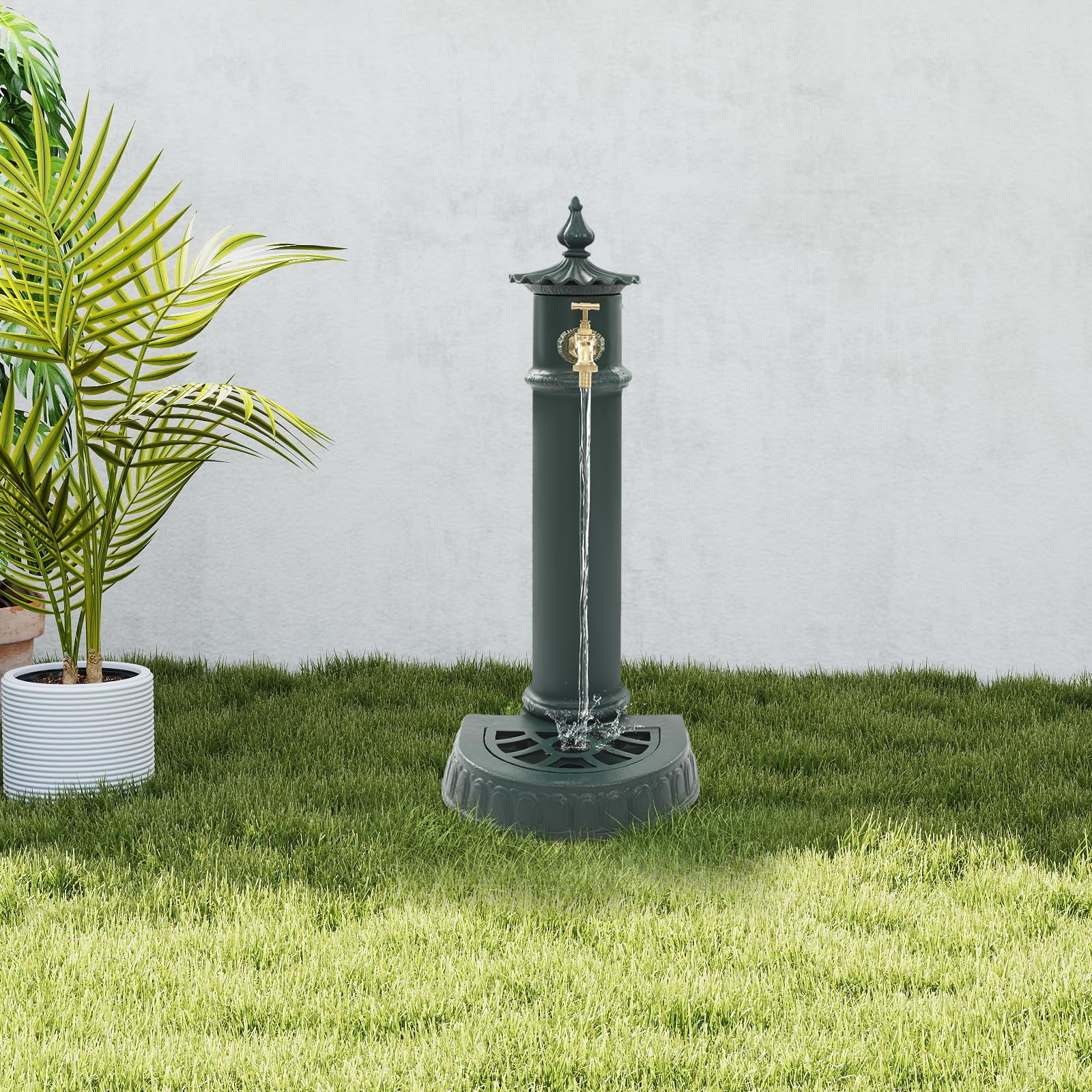 Cast Iron Outdoor Water Column with Faucet, 29’’H Freestanding Floor Mounted Hydrant Water Tap, Retro Cylinder Shape Water Column Faucet for Garden Backyard Irrigation Washing