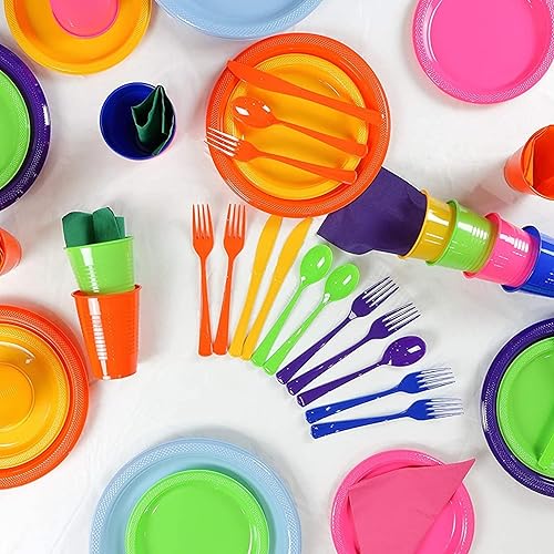 Miniatura 7 de El juego de vajilla de plástico de 350 piezas incluye 50 de cada plato de plástico dorado de 9 pulgadas, platos de postre de plástico de 7 pulgadas,