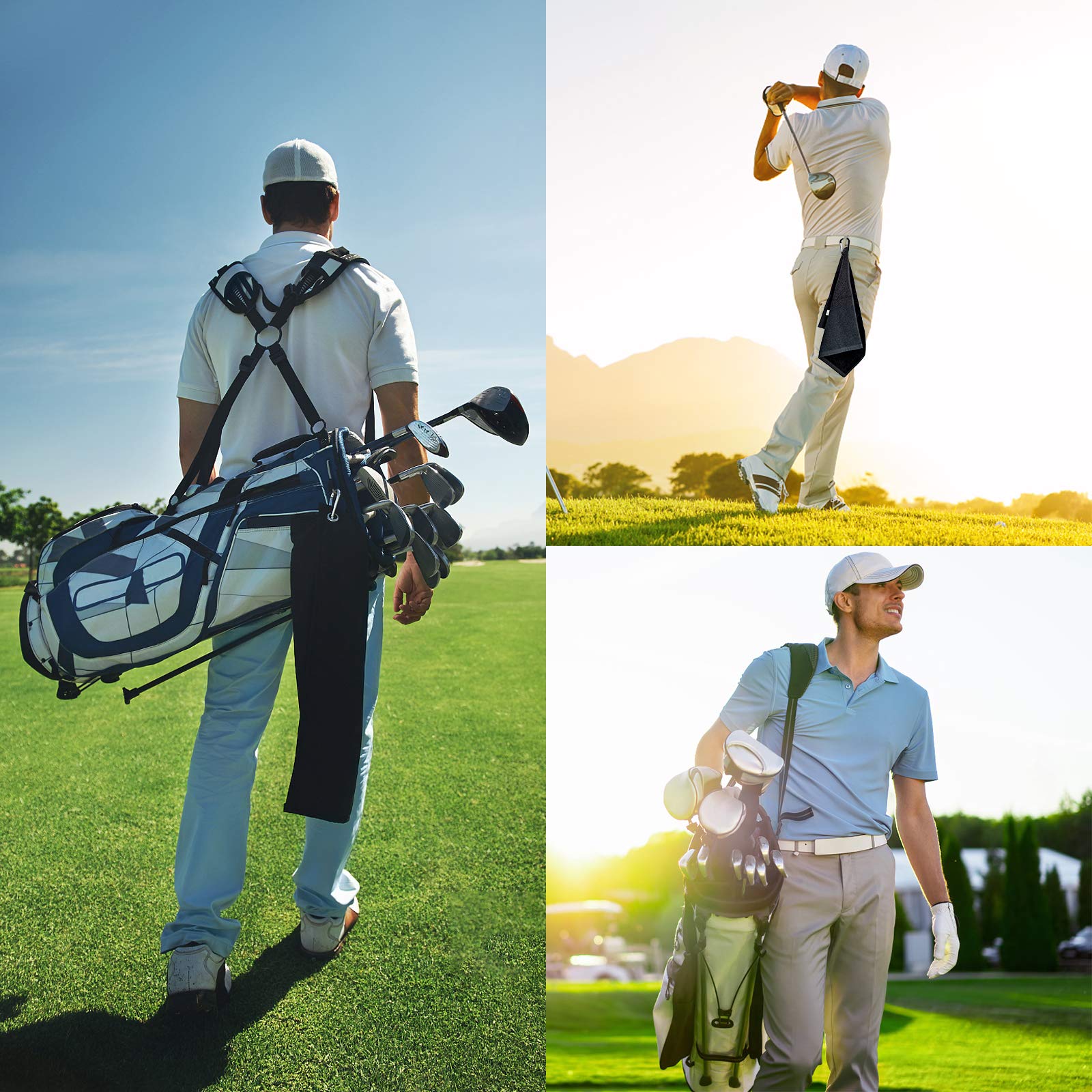 2 szt. wysokiej jakości ręcznik golfowy tkanina z mikrofibry torba golfowa ręcznik z karabińczykiem klips do zawieszenia na torbie klubu golfowego, joga kemping siłownia - 40 cm x 33 cm