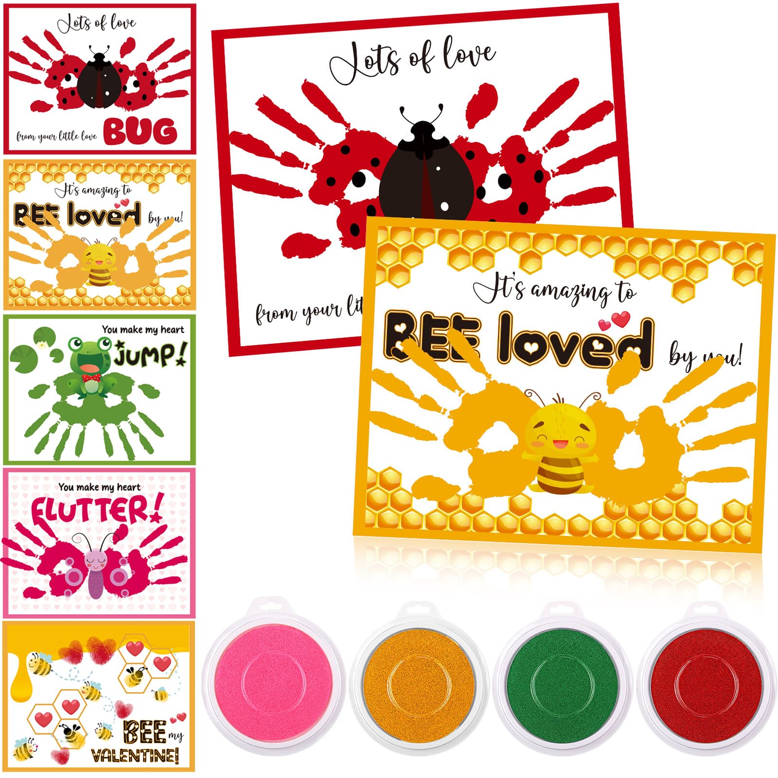 Motipuns 30 Pcs DIY Mother's Day Craft Cards Handprint with 4 Pcs Large Ink Pads Party Decorations for Classroom Games School Activities Spring Crafts, 5 Styles