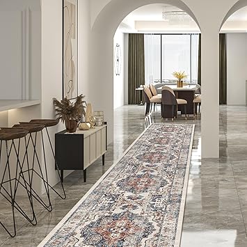 Hallway Washable Runner Rug - 2'6x14 Kitchen Rugs Entryway Rug Runner Vintage Soft Floor Mat Non Slip Indoor Farmhouse Carpet for Bathroom Living Room Bedroom (2'6''x14', Brick)