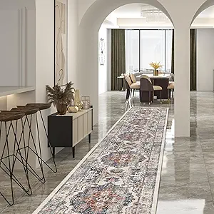Hallway Washable Runner Rug - 2'6x14 Kitchen Rugs Entryway Rug Runner Vintage Soft Floor Mat Non Slip Indoor Farmhouse Carpet for Bathroom Living Room Bedroom (2'6''x14', Brick)