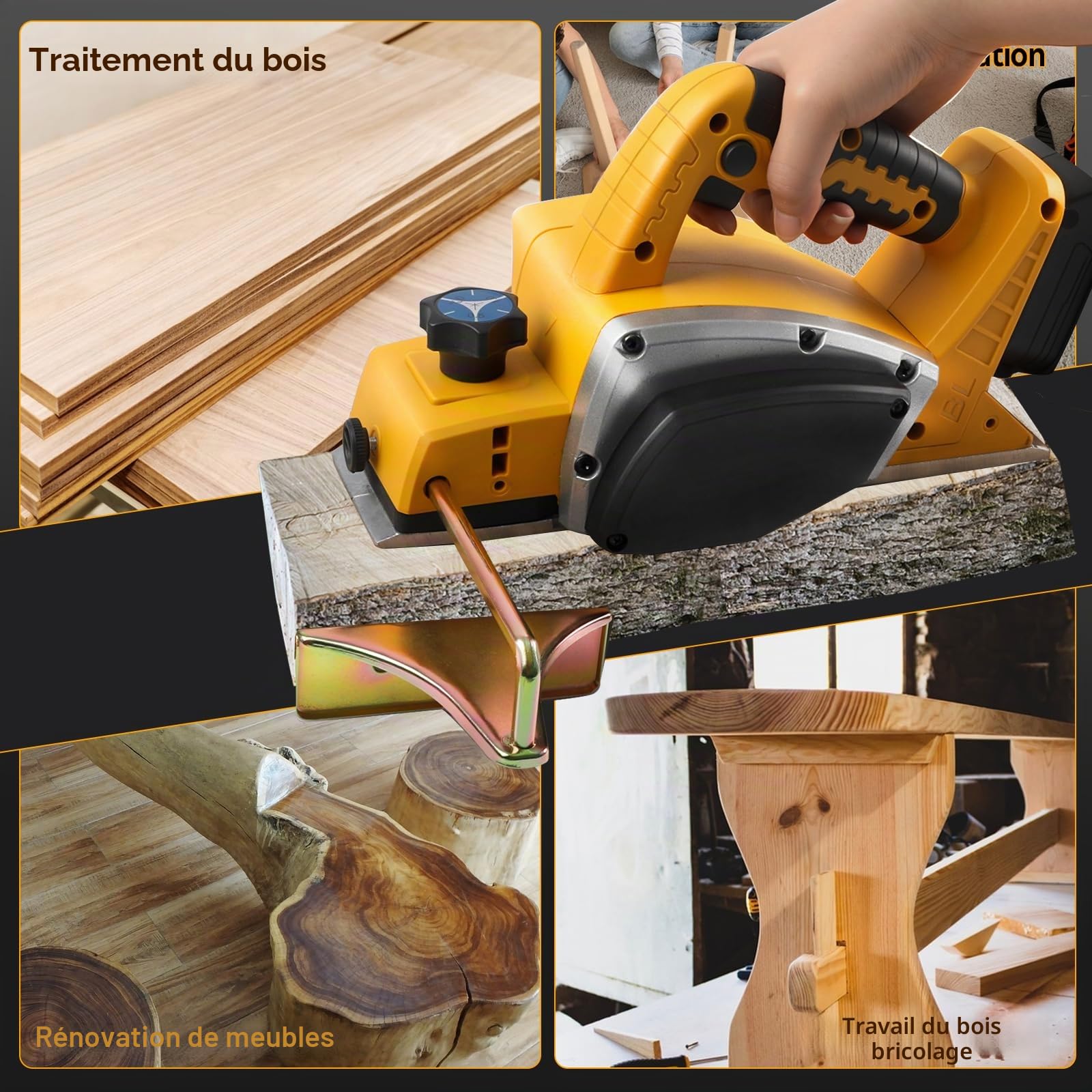 Raboteuse à main sans fil pour batterie Dewalt 18 V 20 V, rabot électrique sans balais 15 000 tr/min, largeur de coupe de 82 mm, profondeur de coupe de 0 à 2 mm, rabot électrique pour le travail du