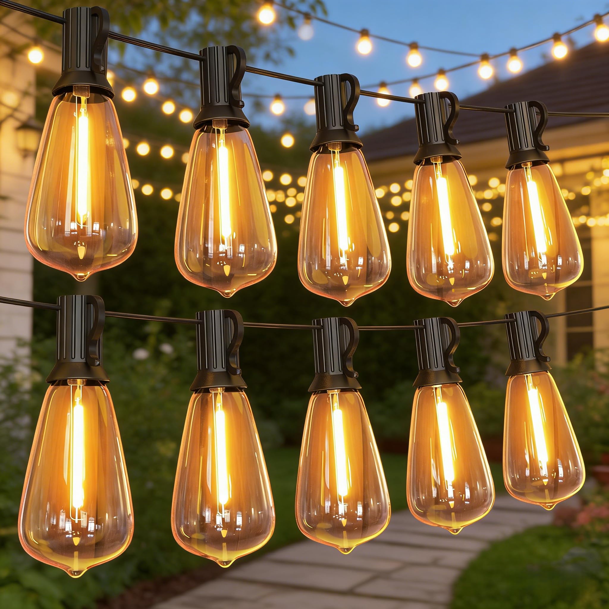 GPATIO Lichterkette Außen Outdoor Strom 18M, Balkon Lichterkette 32 Bulbs | Lichterkette Aussen Wetterfest, LED ST38 Bruchsich Birnen, Energiesparend, Outdoor Lichterkette Strom, Einfach Montierbar.