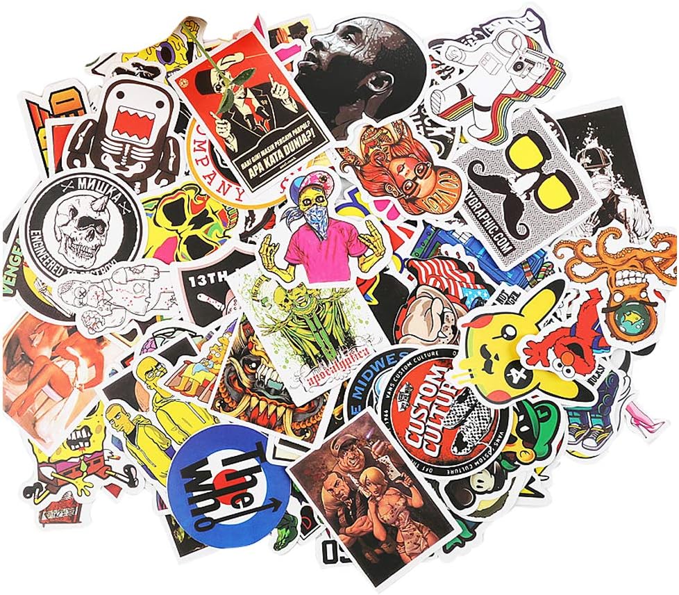 100Pcs Random Sticker Pack Cool Sticker Laptop Sticker Vinyl Skateboard Guitar Travel Stickers Car Bicycle Luggage Decal Stickers (100pcs)