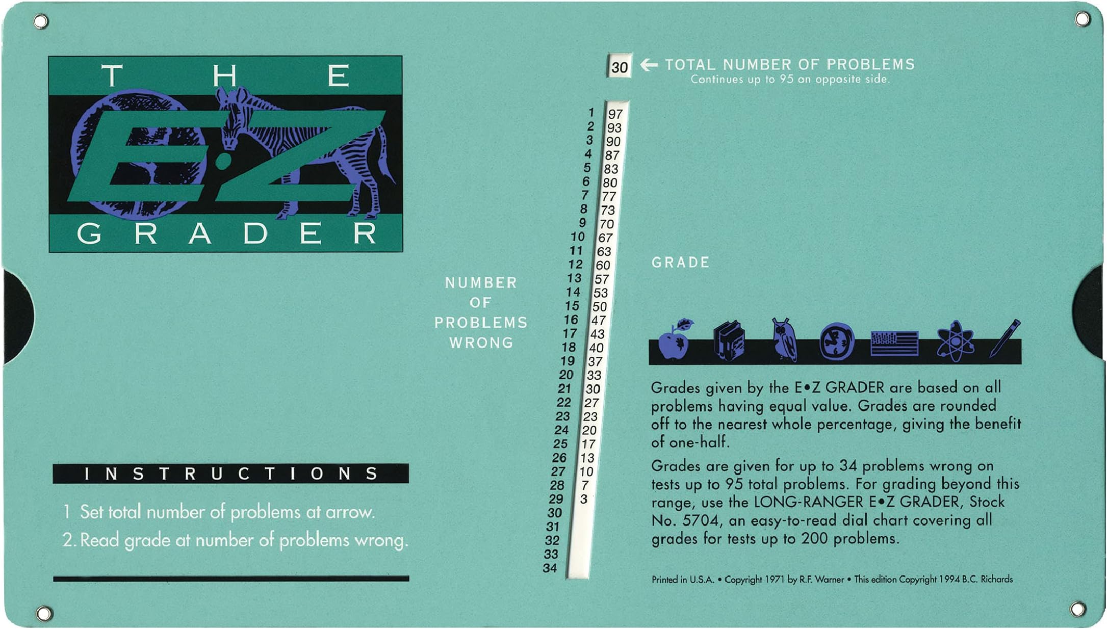 E-Z Grader Chart, 8-1/2 x 4-3/4 x 1/8 Inches, Standard Size Print, Green (5703)