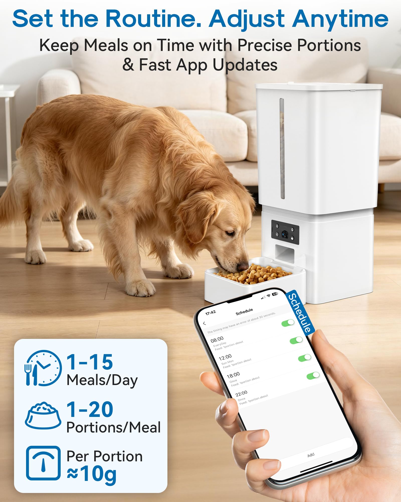 Comedero automático para perros de razas grandes, 15L/63 tazas: se alimenta durante 18-25 días, diseño antiobstrucciones para croquetas de 2 a 23 mm, dispensador automático de alimentos para perros