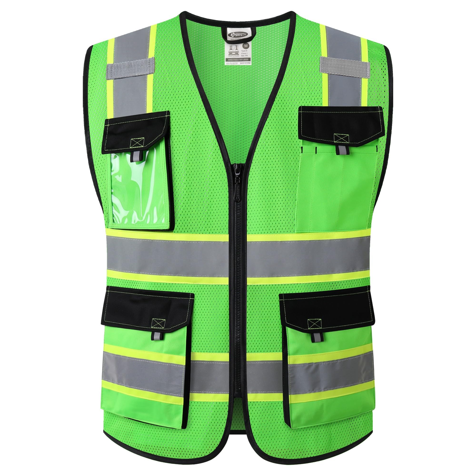 JKSafety Safety Vest for Men Women Hi Vis Reflective Vest JK220 Green S