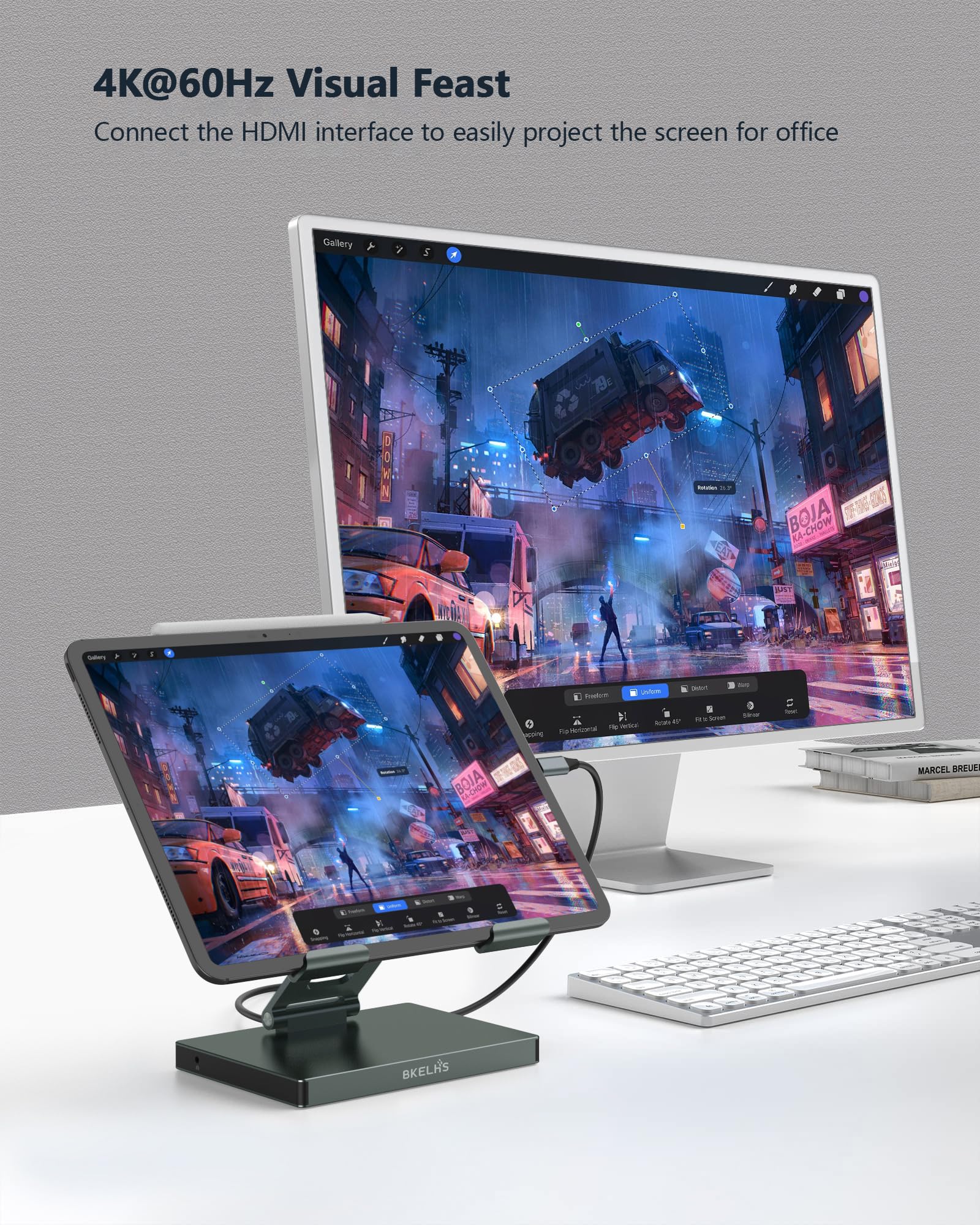 2026 iPad Pro USB C Hub Stand, Adapter for iPad Air M5 M4 M3 13 11 12.9 Inch Docking Station 4K 60Hz HDMI, RJ45 Ethernet, SD/TF Card Reader, 3 USB 3.0 Port, 3.5mm Audio, iPad A16 Galaxy Tablet Dock