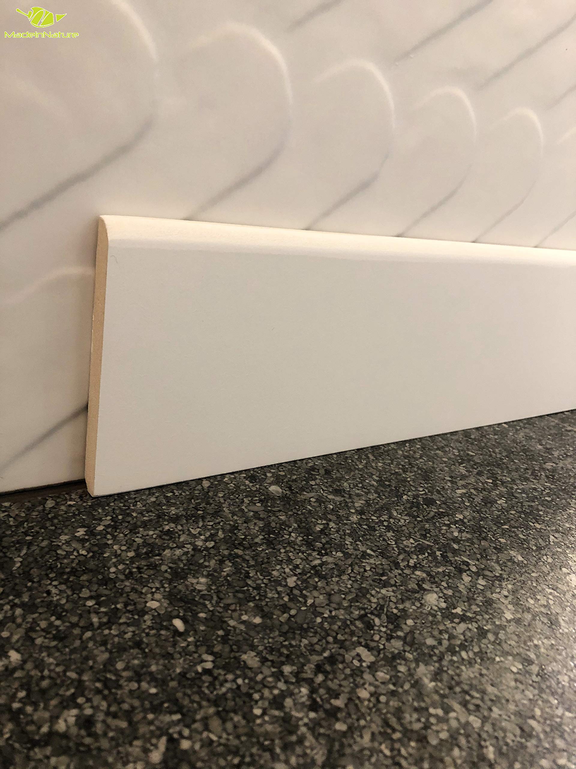 MadeInNature Battiscopa in media preverniciato bianco di altissima qualità – fabbricazione francese – diverse dimensioni e finiture (altezza 12 cm finitura arrotondata, 8 ml)