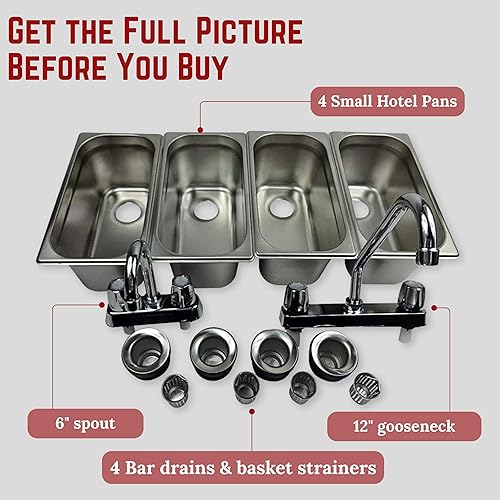 Miniatura 5 de Juego de fregadero de concesión de acero inoxidable estándar de 4 compartimentos y lavado de manos para soporte de concesión remolque de alimentos