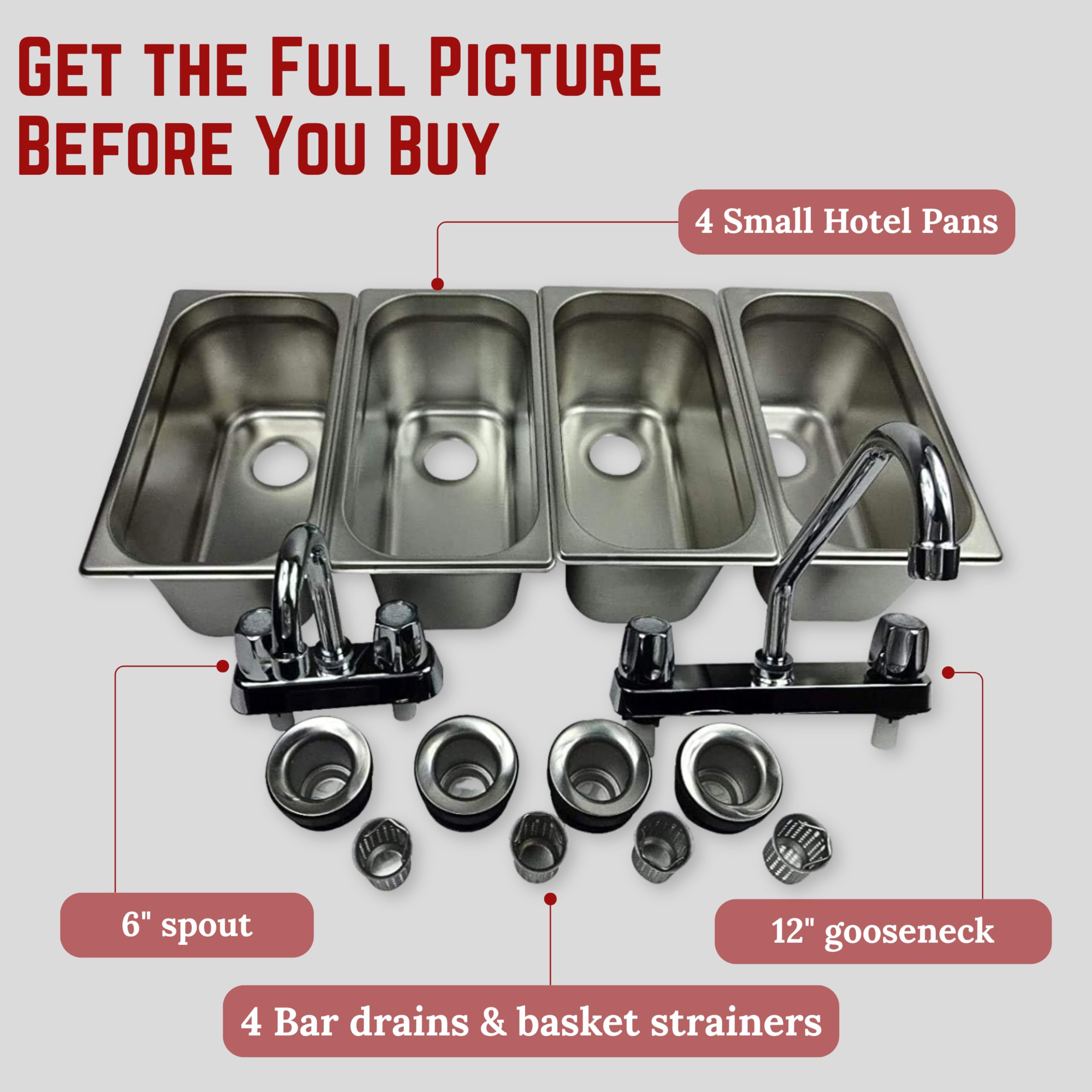 Portable 4-Compartment Concession Sink - Silver Commercial Food Service Sink