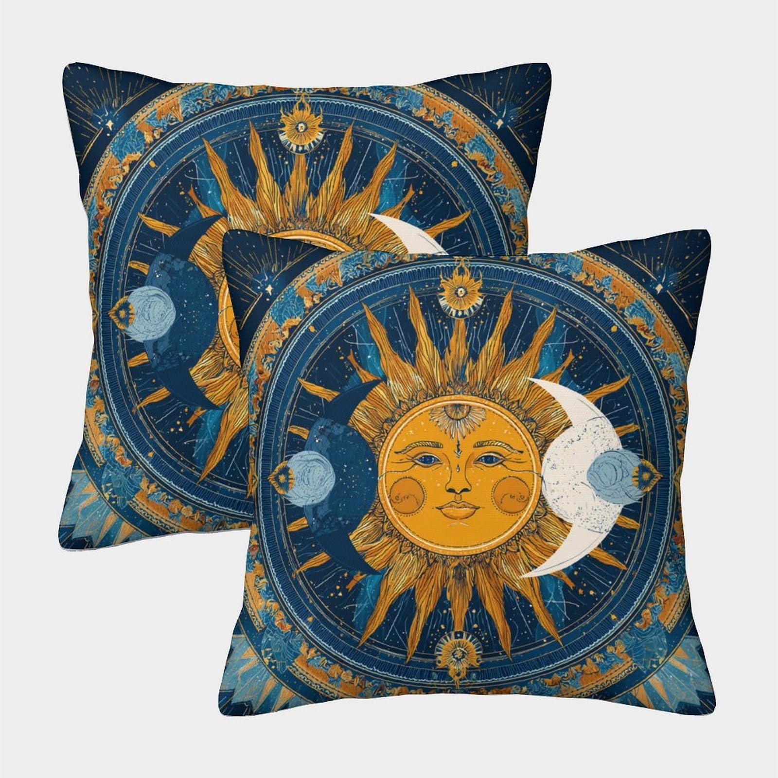 kaiyun 2 Pack Sun, Moon And Constellations Pillow Case 40x40cm Throw Pillow Case,Modern Decoration Pattern for Terrace Sofa Bedroom Indoor Outdoor Party