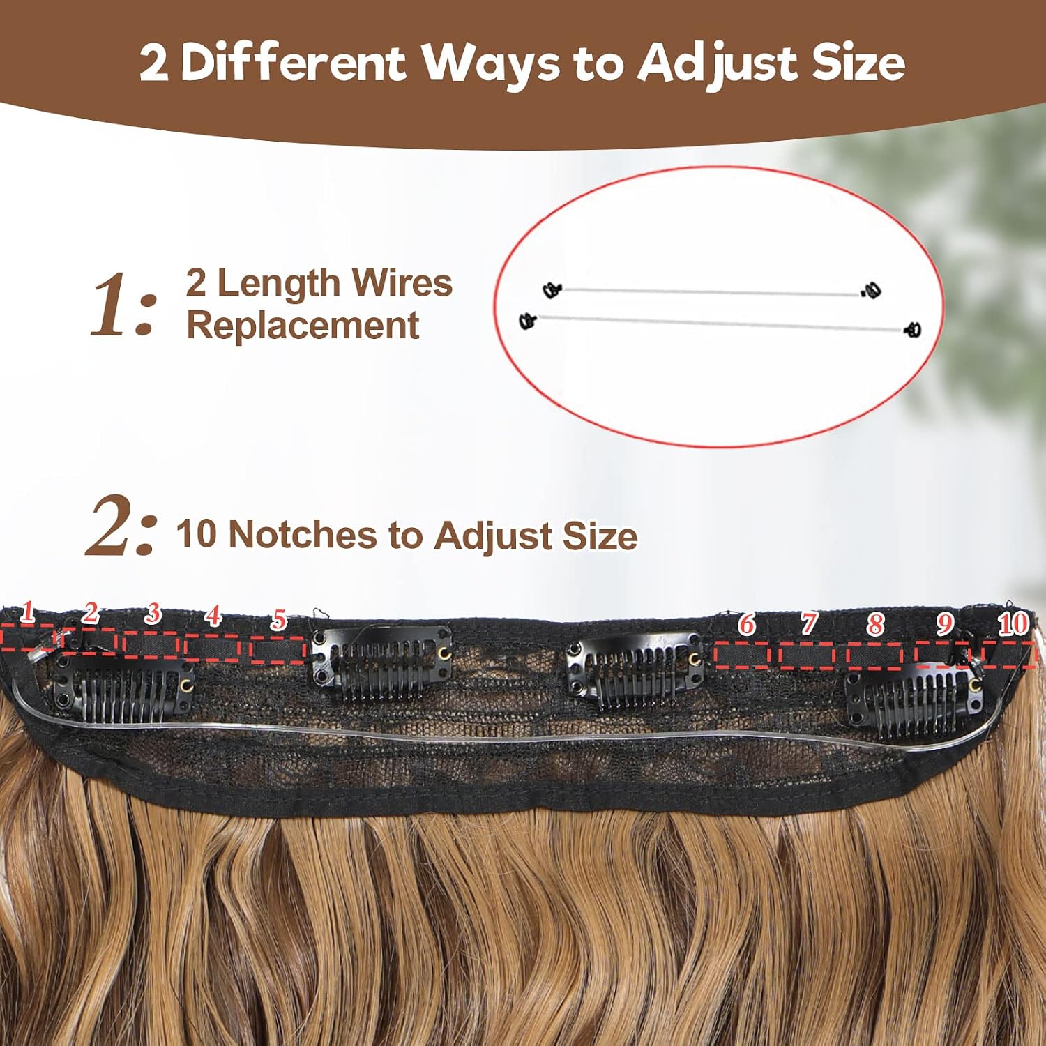 Halo Hair Extensions 20 Inch Invisible Wire Hair Extensions Adjustable Long Wavy Hairpiece Synthetic Upgrade 4 Secure Clips in Hairpieces 20 Inch,Medium Brown Mixed Golden Brown