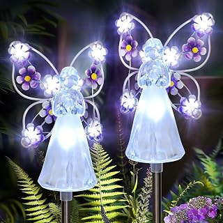 GIGALUMI 2 Pack Solar Angel Garden Stake Lights - Waterproof Eternal Angel with 7 LEDs for Cemetery Grave Decor, Memorial Sympathy Gifts