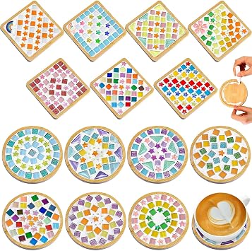 14 Sets DIY Mosaic Coaster Kit for Adults, Glass Tiles Coasters for Crafts