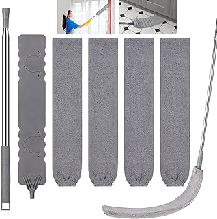 Retractable Gap Dust Cleaner, Extendable Gap Duster with 4 Microfiber Dusting Cloths Long, Under Appliances Cleaning Tools with Extendable Pole,Under Refrigerator, Furniture, High Ceiling