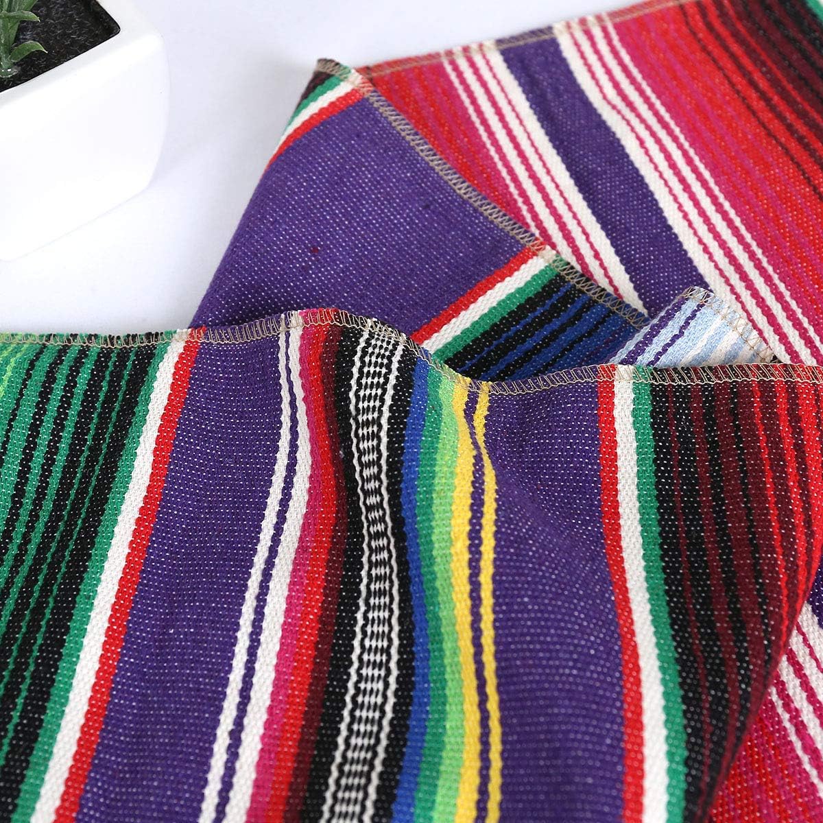 HELAKU Mexican Table Runner Mexican Zarape Table Runner for Mexican Party Decorations 6 Pack 14x108inches, Purple