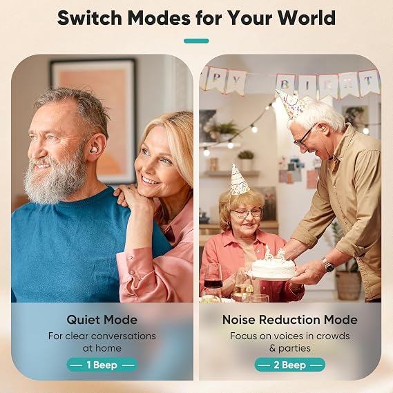 OTC Hearing Aids for Seniors, Rechargeable Hearing Aids, 100+ Hours of Charging Case Usage, Comfort Fit in Ear Noise Cancellation and Clear Sound for Various Daily Scenarios