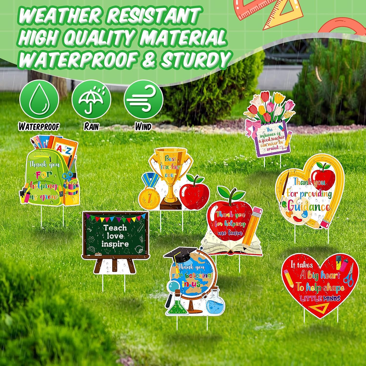 Roowest 24 Pack Teacher Appreciation Yard Signs with 48 Stakes, Best Teacher Ever Yard Signs for Teacher's Day, First & Last Day of School Decor