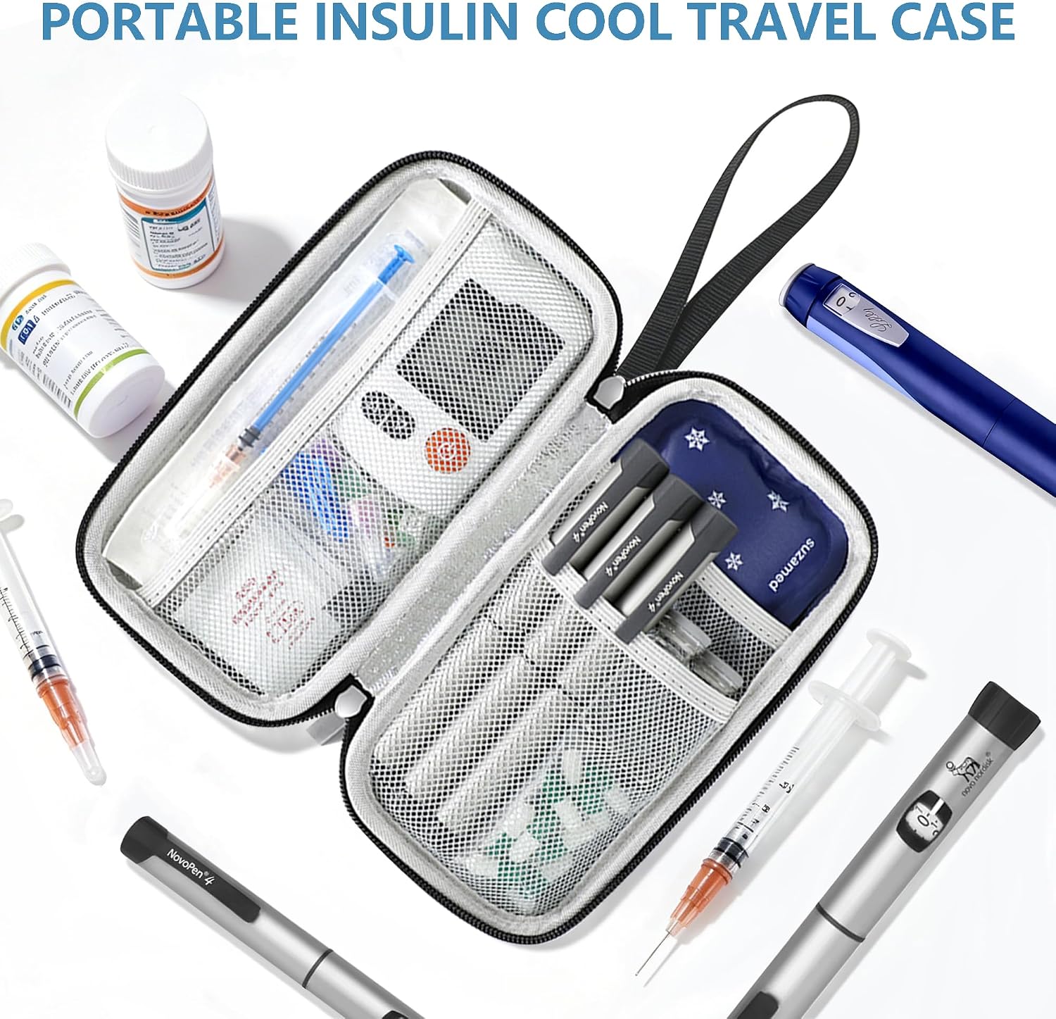 suzamed EVA Insulated Insulin Travel Case for 1–5 Pen& Peptide Vial, Black image 2