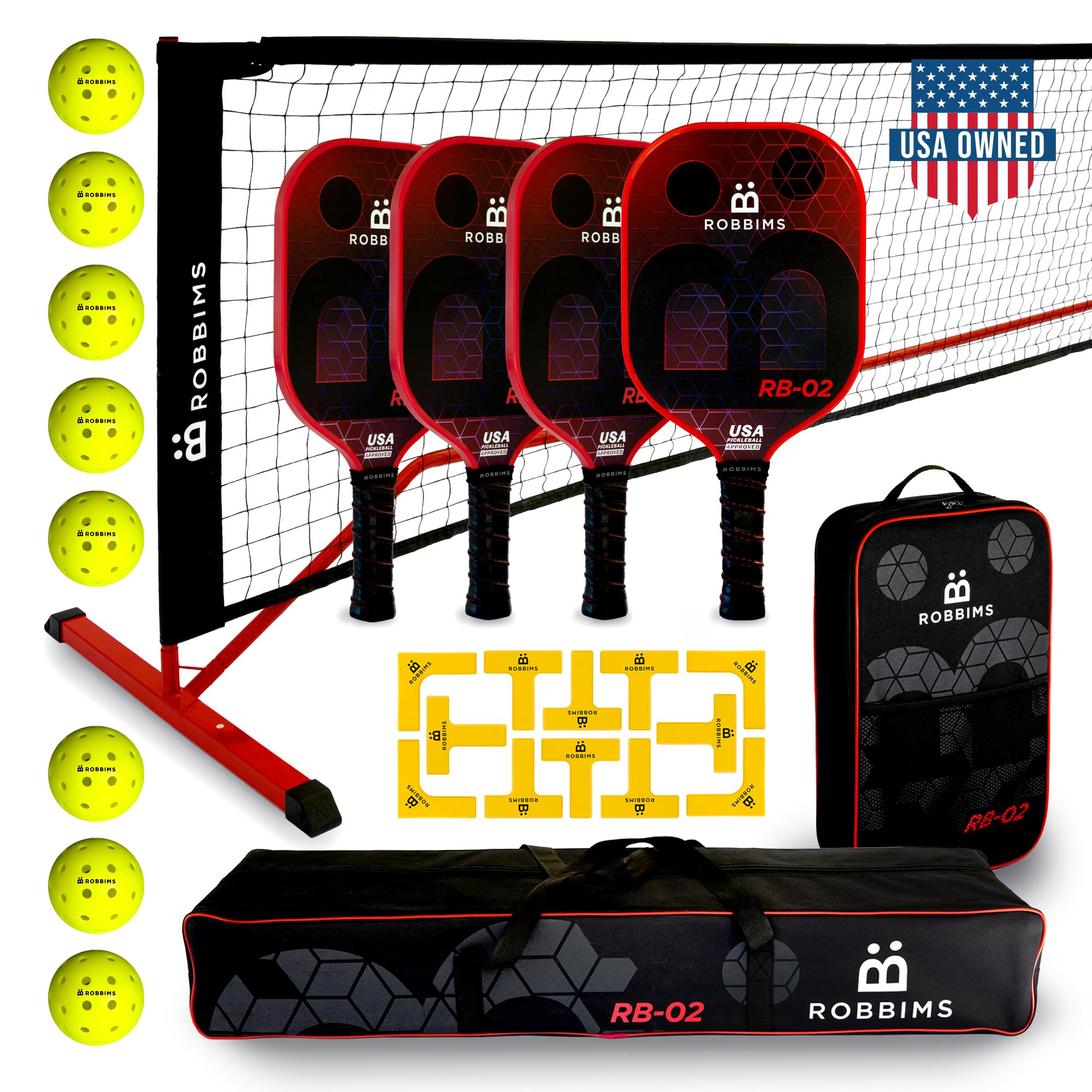Amazon.com : Pickleball Set with Net | 4 USA Pickleball Approved