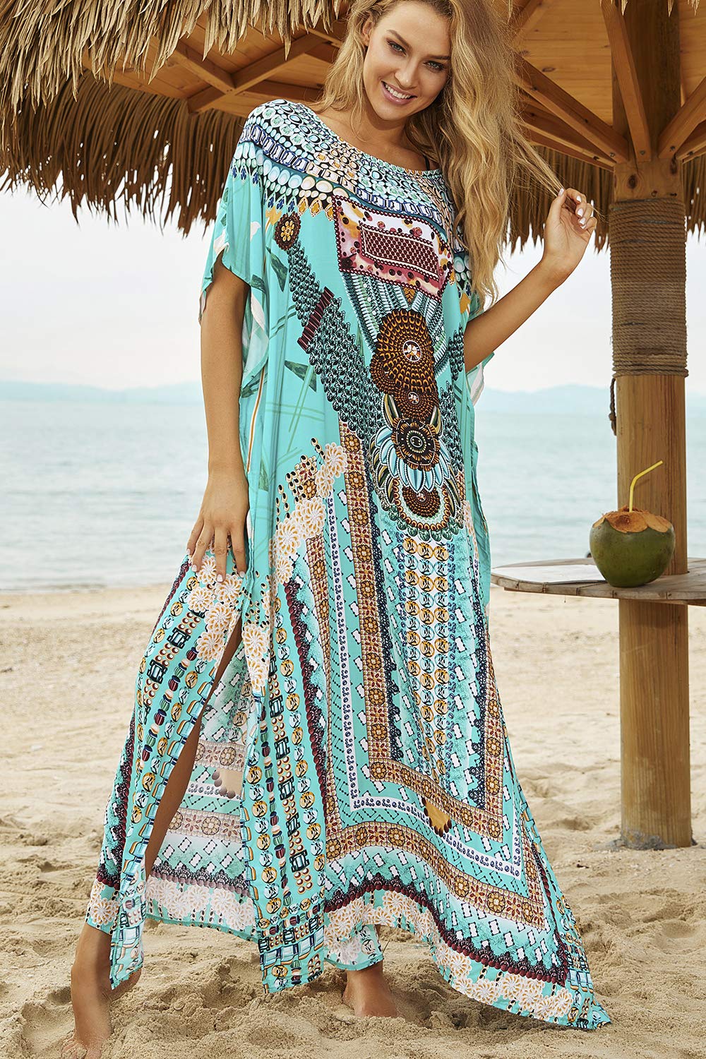 Abito da Spiaggia Maxi Donna Copricostume da Bagno Kaftano Lungo Vestito Kimono Mare Spiaggia