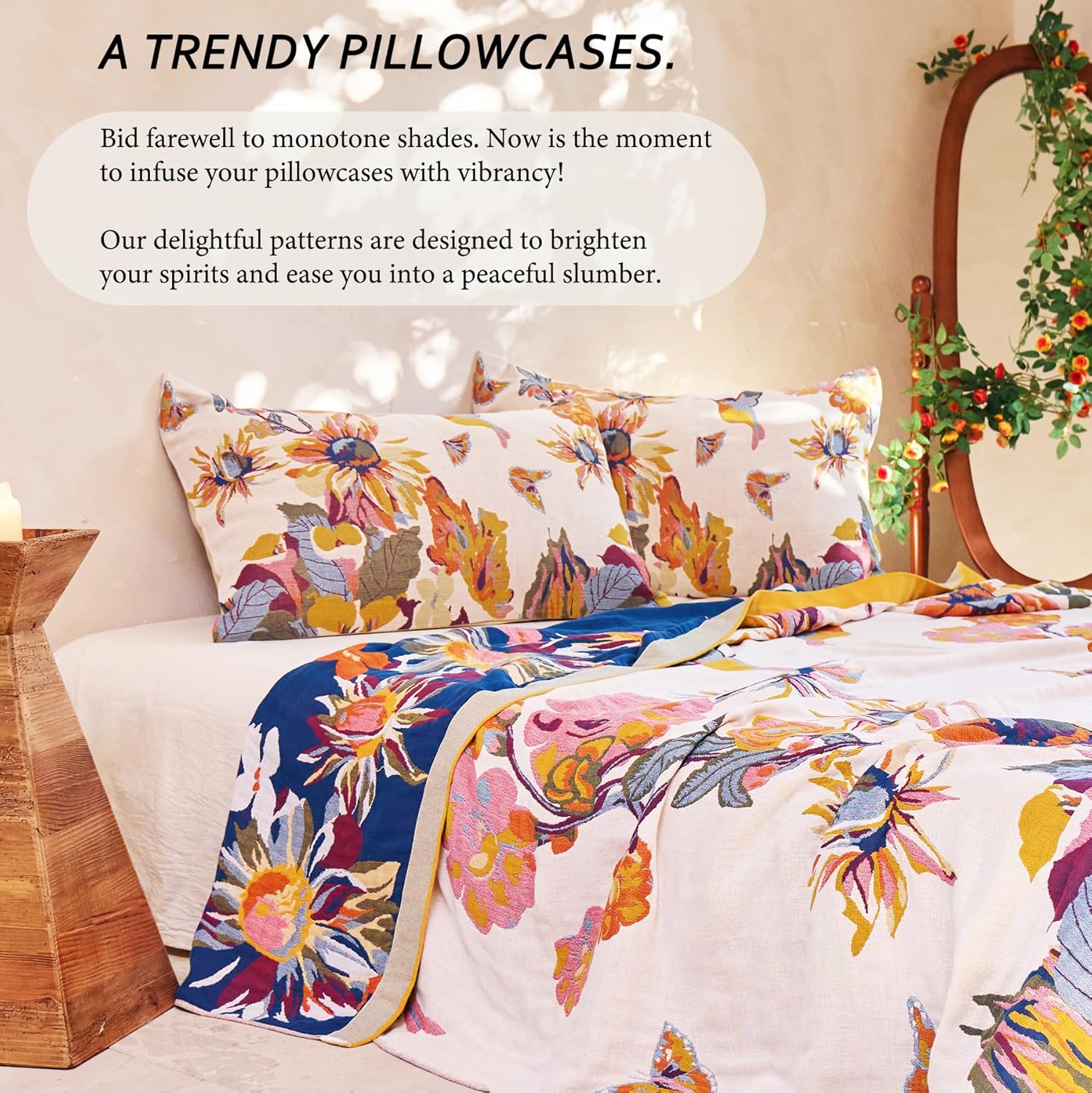 1000 TC Pillowcases Set of 2-100% Organic Washed Cotton 20"x36" King Pillow Cases with Envelope, Skin-Friendly Boho Soft Thick Bed Pillow Cover for Comfy Sleeping