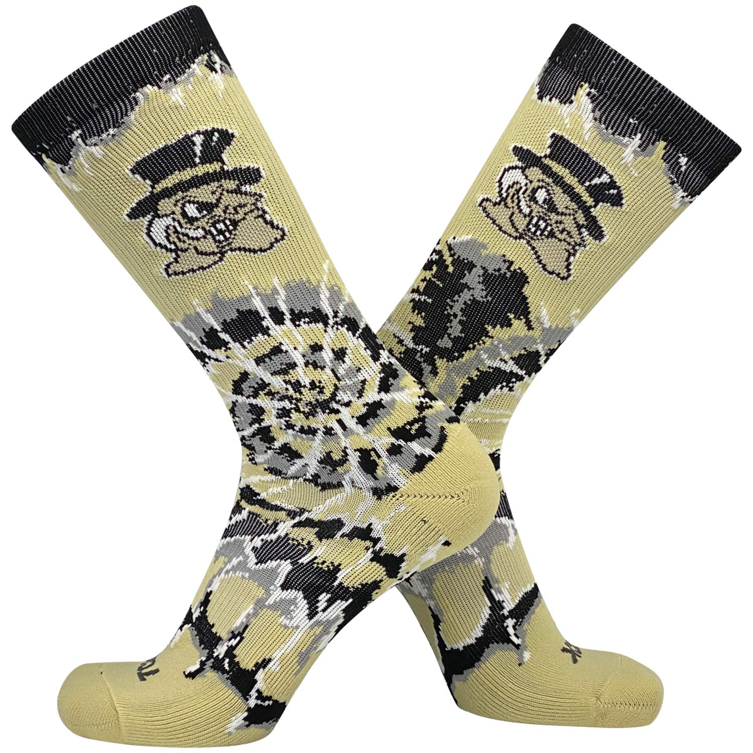 TCK Wake Forest Demon Deacons Woodstock Tie Dye NCAA Crew Socks (Medium)