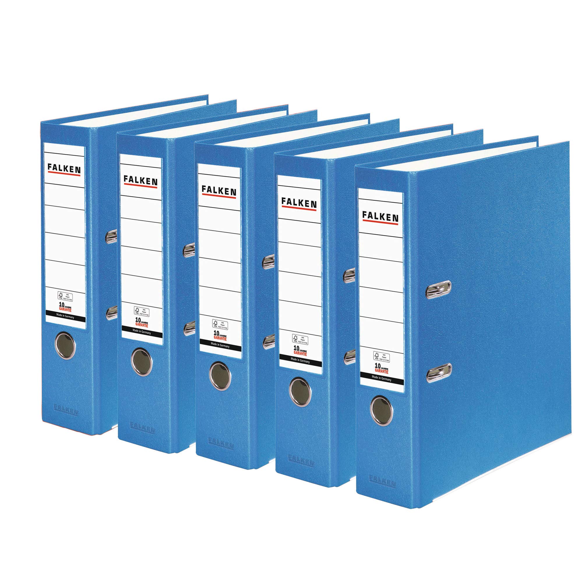 Original Falken 5-pack PP-Color plastic folders. Made in Germany. 8 cm wide DIN A4 pastel colour aqua vegan ring binder file folder letter file office folder plastic folder slotted folder