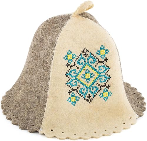 Miniatura 1 de Sombrero de sauna de lana Adorno ucraniano bordado Azul