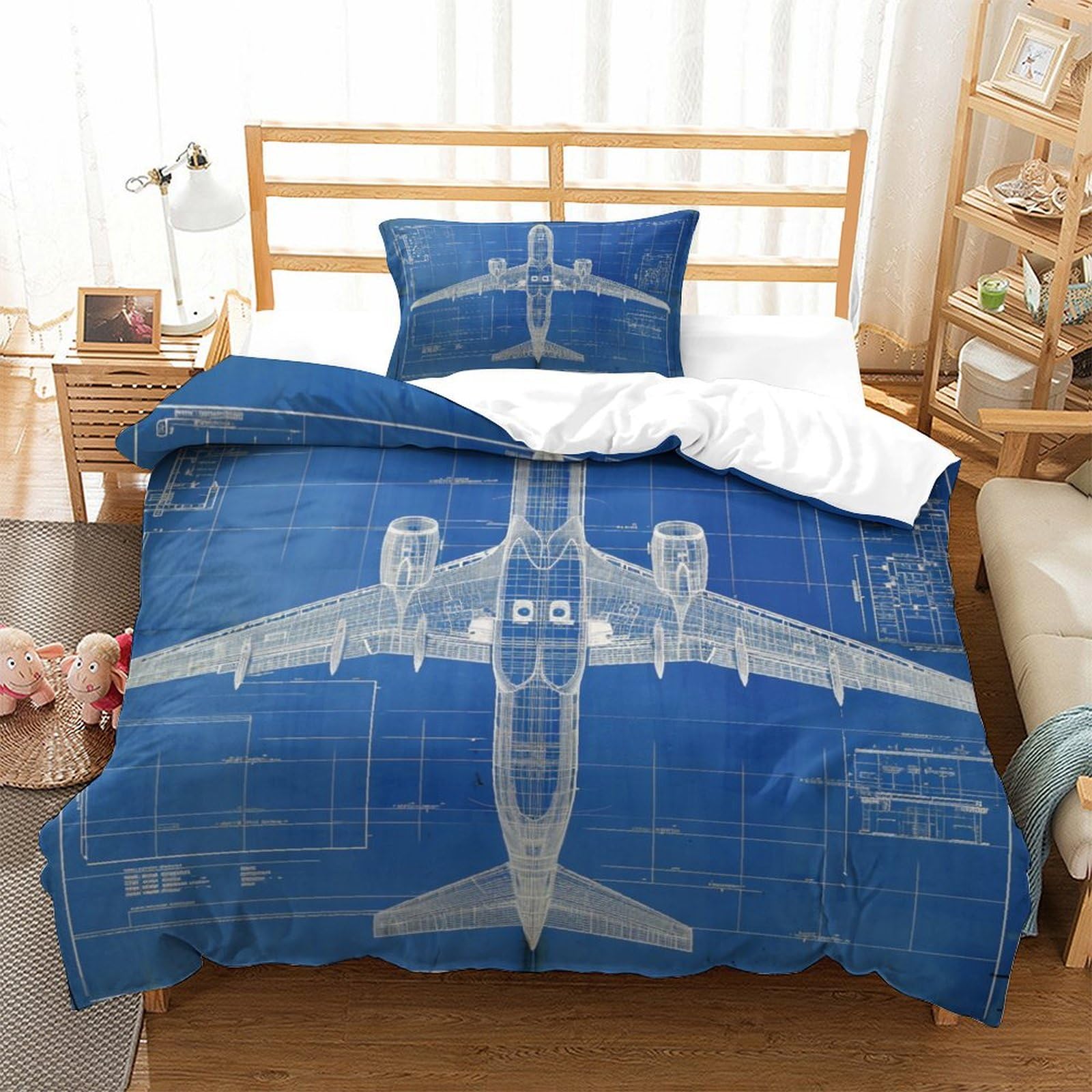 P1S9U7W5Y Aviation Theme 3D Printed Duvet Cover Set 3pcs Microfiber Aircraft Bedding Set, Bedroom Decor Single（135x200cm）