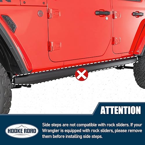 Miniatura 5 de Hooke Road Wrangler JL - Barras de estribo laterales para Jeep Wrangler JL 4 puertas JLU Unlimited 2018-2024, rieles de paso abatibles de 6.2