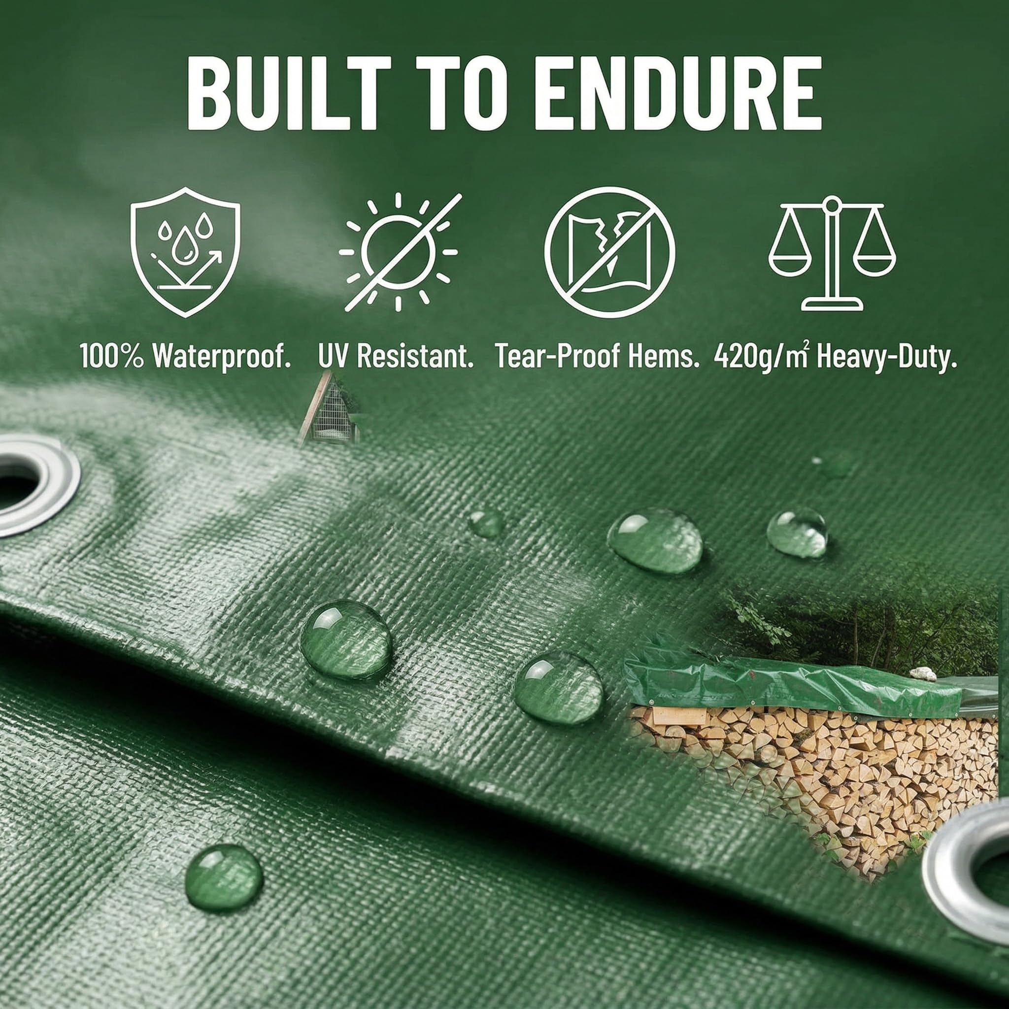 Topchances Telo Impermeabile Esterno 2x3m 420 g/m² con Rinforzato Occhielli,Tendone Ombreggiante Esterno Protezione UV Telo Protettivo Multiuso per Barche,Legno,Piscina,Mobili da giardino,Auto