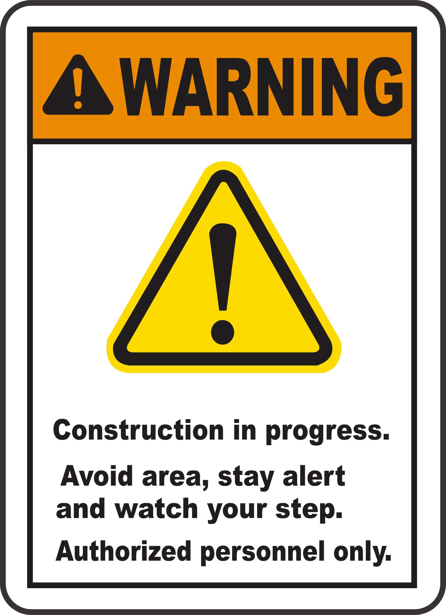 INDIGOS UG - Pegatinas - Seguridad - Advertencia - Construction In Progress Sign 254mmx177mm - Decal for Office - Oficina - Empresa - Escuela