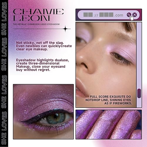 Miniatura 3 de Sombra de ojos con purpurina, maquillaje para ojos líquido metálico camaleón brillante colores claros, altamente pigmentado, resistente al agua, de