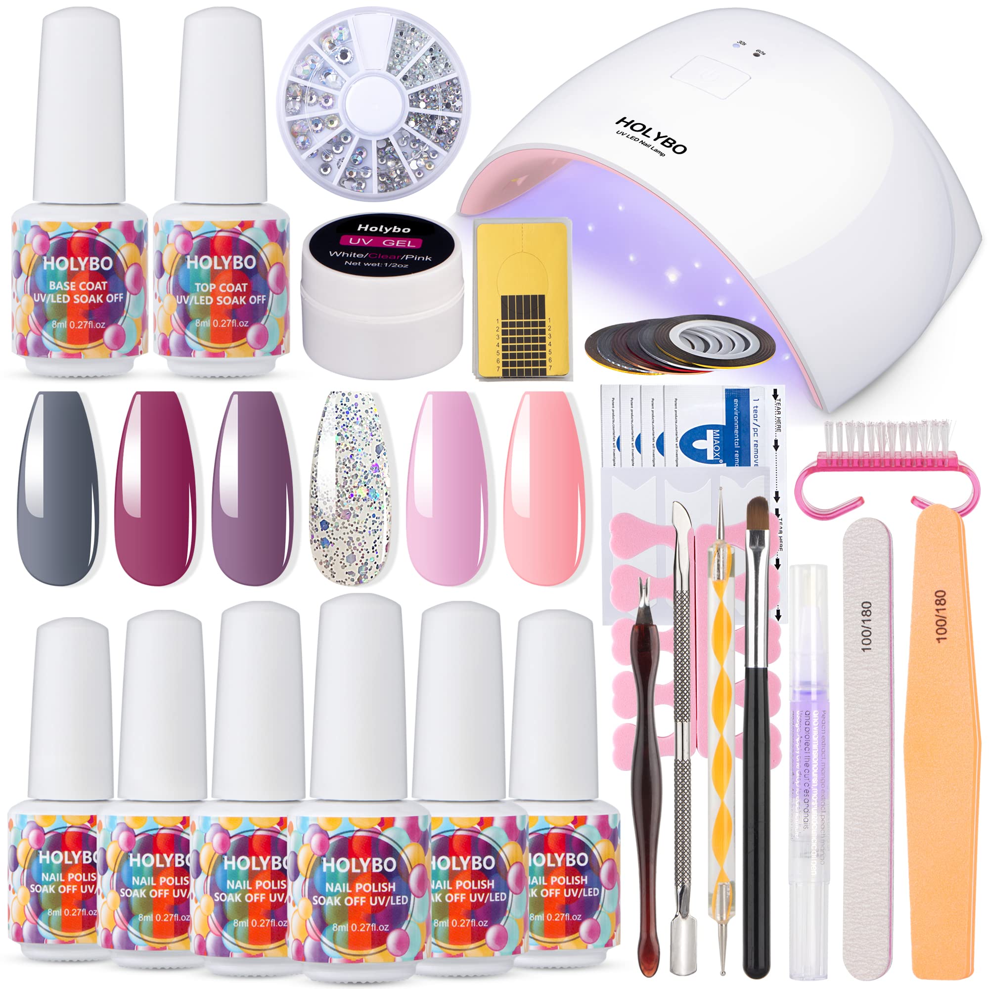 6 Colors Gel Nail Polish Kit Starter with U V Light 36W LED Nail Dryer Lamp/Mirror Top& Base Coat/Nail Primer/Essential Manicure Tools Nail Art Starter Kit for Beginner DIY Salon