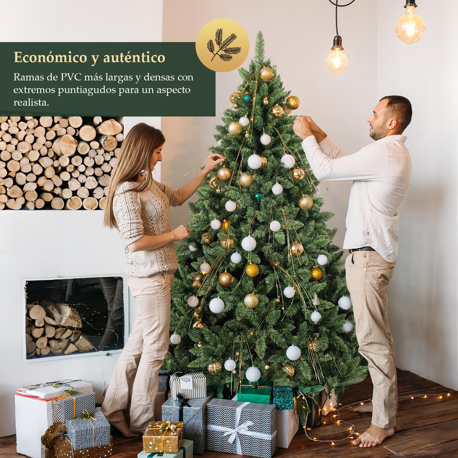 SALCAR Árbol de Navidad Artificial de 210 cm, de Aspecto Natural, con 1066 Ramas, Abeto de Normandía Verde con Sistema Plegable y un diámetro Extragrande del árbol de 148 cm