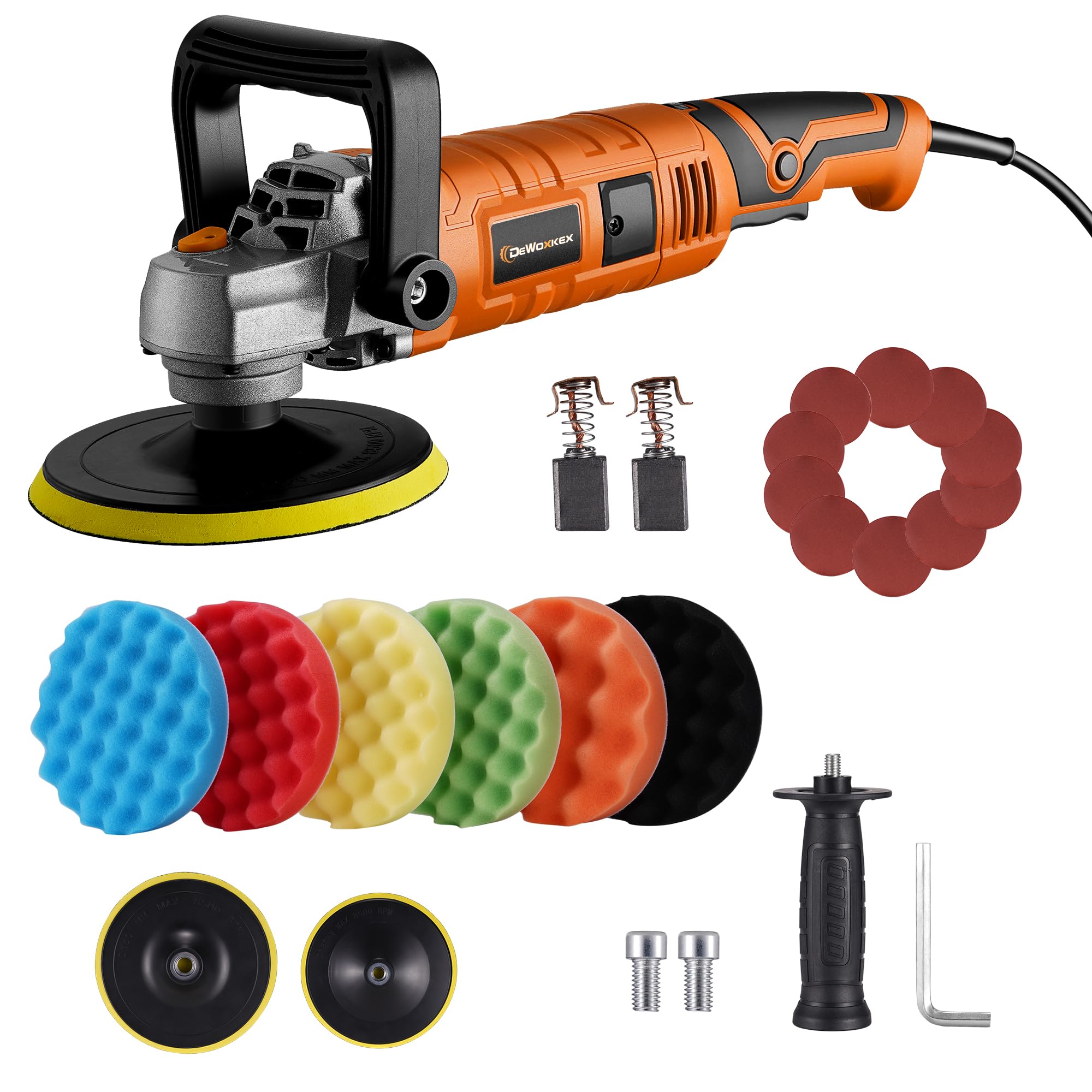 Buffer Polisher, 1600W 7 Inch/6 Inch Rotary Buffer Car Polisher Waxer, 7 Variable Speed 1000-3500RPM , Detachable Handle for Car, Boat Sanding, Polishing, Waxing