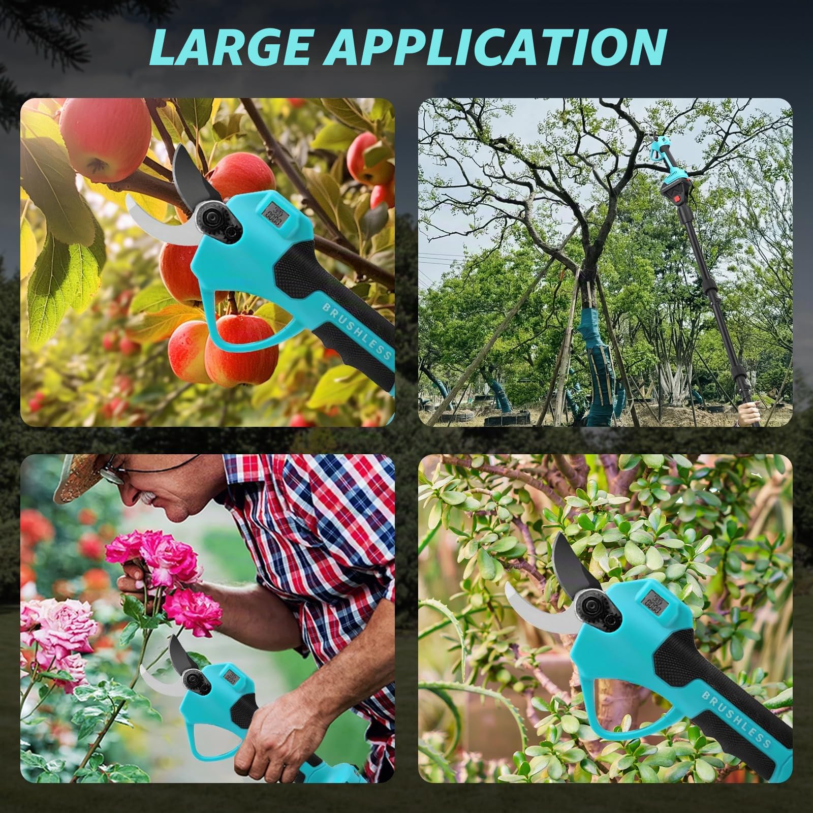 Sécateur Électrique 2-en-1 avec Perche Télescopique 4x0.5m - Réglable 1m/1.5m/2m, Coupe 43mm Secateur Electrique Sans Fil Compatible avec Makita 18V, SK7 Lame, Moteur Sans Balais (Sans Batterie)