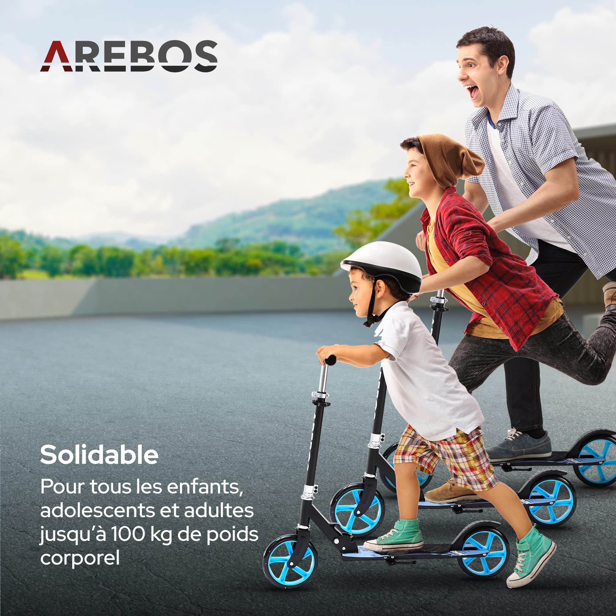 Arebos Trottinette Cityroller Scooter réglable en Hauteur | Pliable | Roues LED-XXL | Frein de Marche | pour Enfants | jusqu'à 40 kg de Charge | Trottinette | Kickscooter