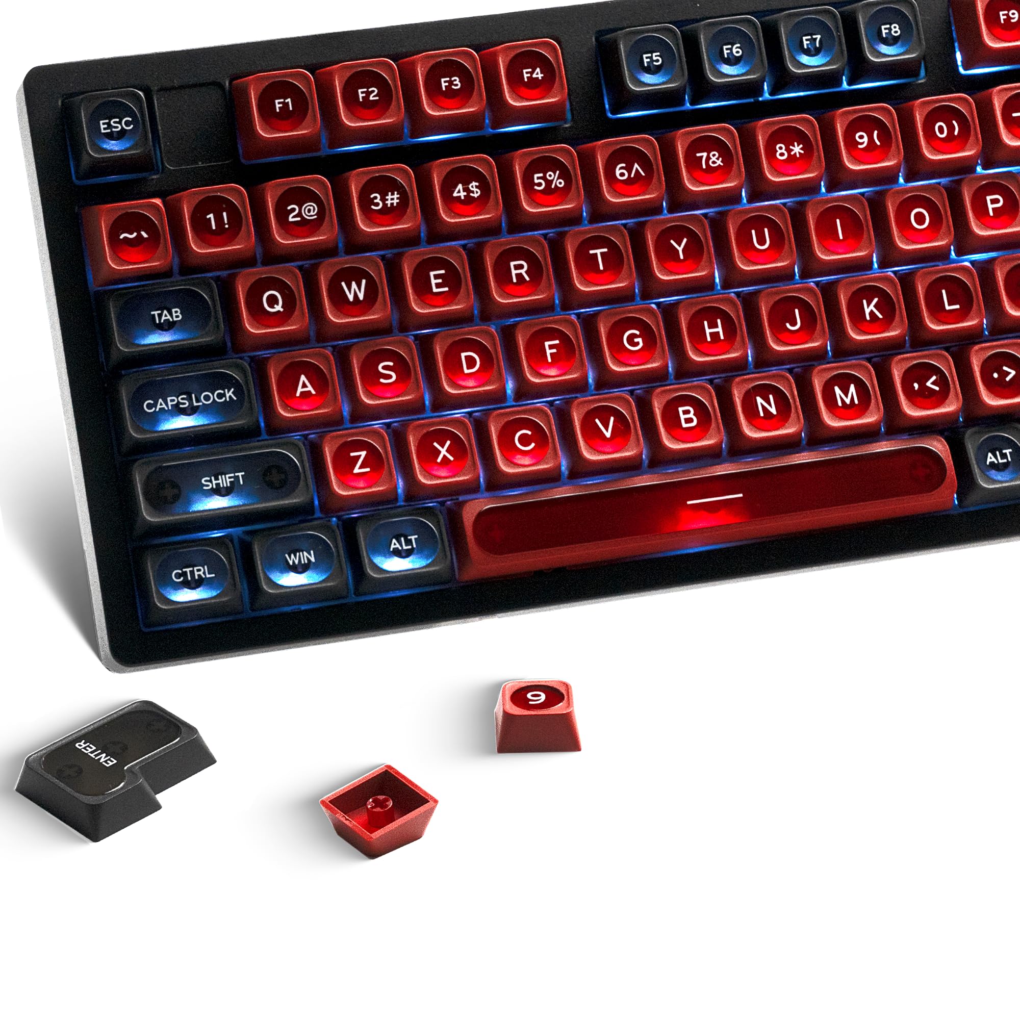 OHY PBT Keycaps - RGB Backlit Keycap Set, Black & Red Doubleshot Shine Through for Any Size Mechanical Keyboards - 136 Keys, USB, QWERTY Layout