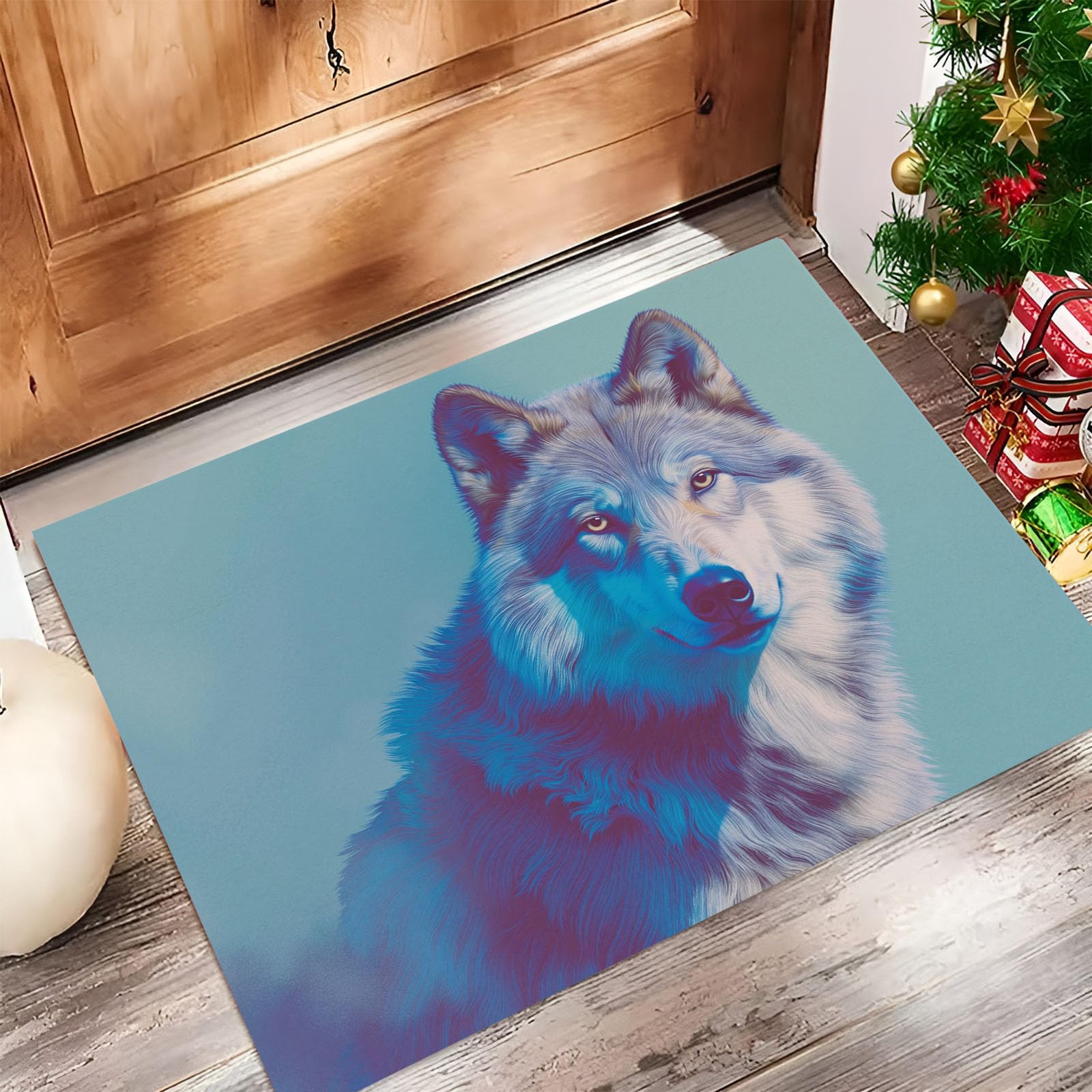 Tapis Entree Interieur Lavable Machine Antidérapant Loup 80x120