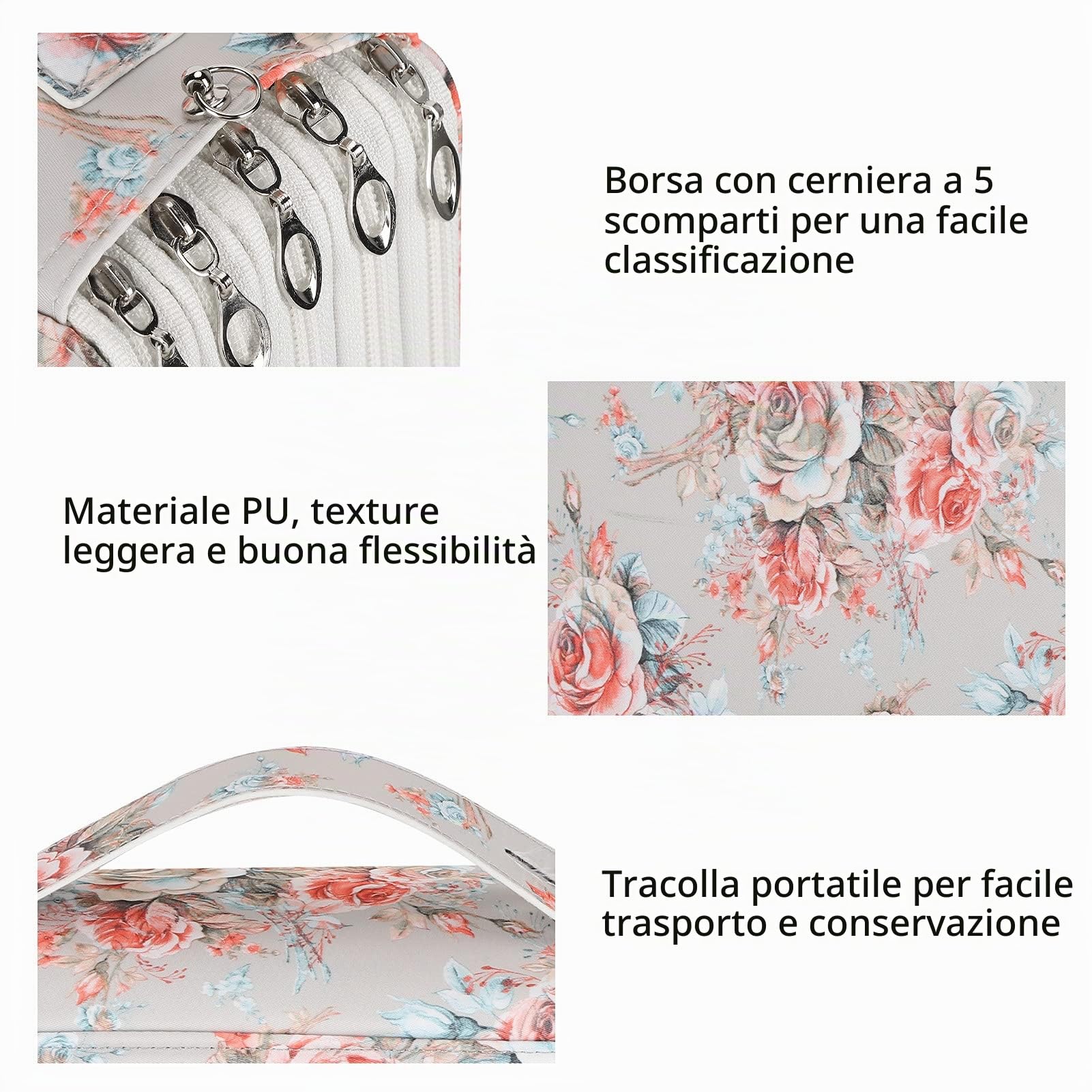 Astuccio Colorato da 250 Scomparti con Chiusura a Cerniera Portamatite di Grande capacità per Penne con Stampa Rosa in PU per Artisti, Penne Ad Acquerello, Pennarelli