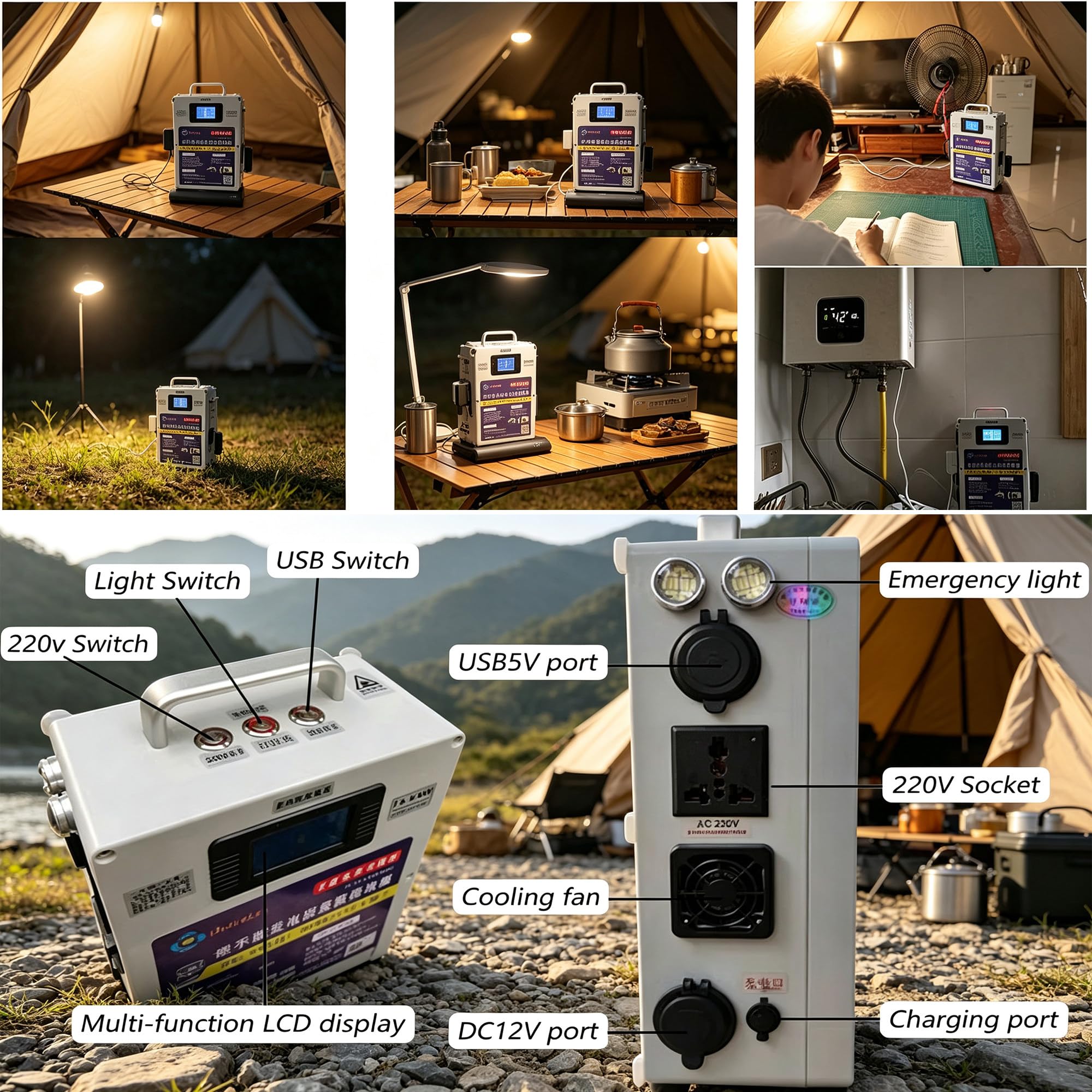 Generador De Manivela De 500 W, Generador De Manivela De 200 WH, Estación De Energía Portátil con Enchufe, 220 V Ca/CC/USB/, para Senderismo, Camping, Exterior, Emergencia
