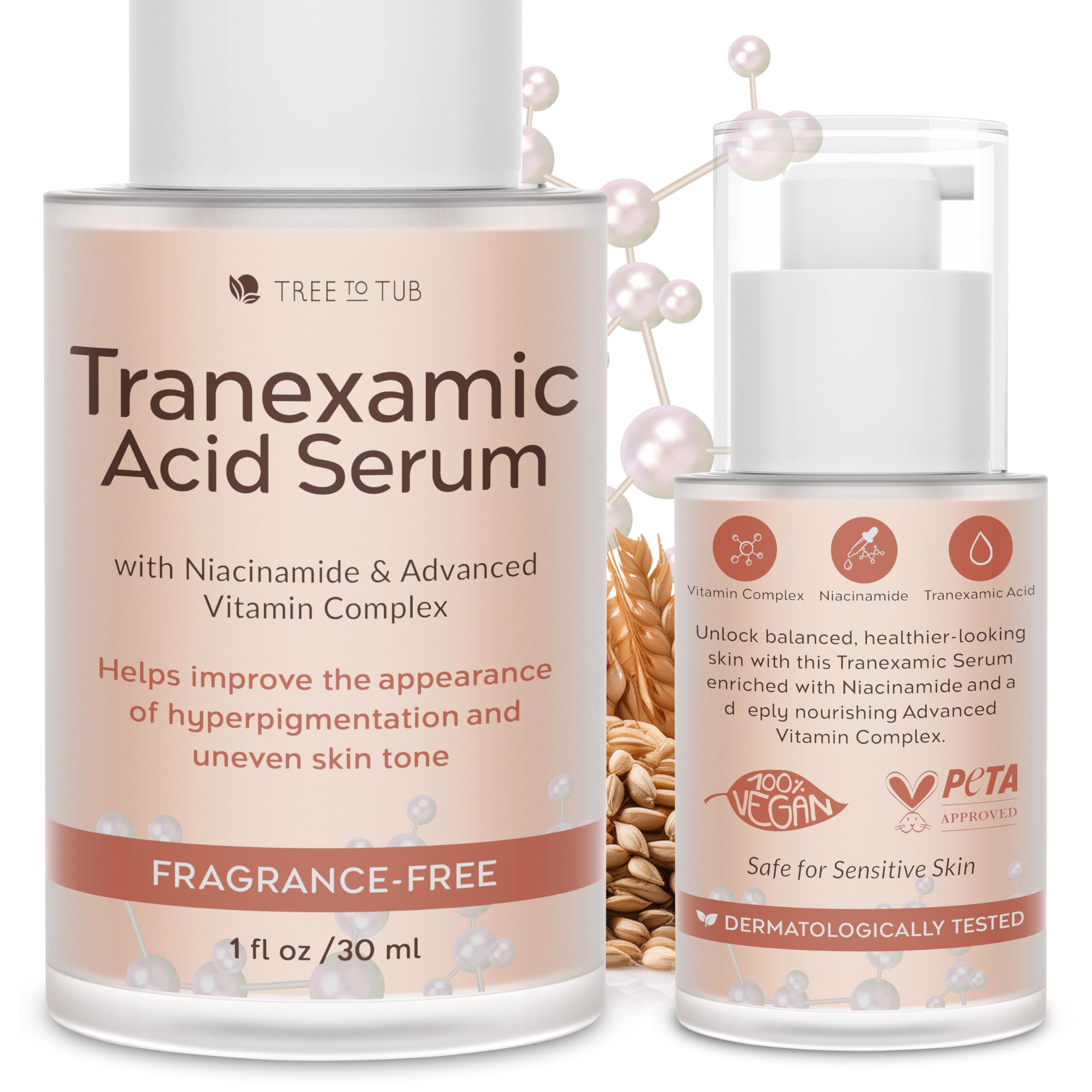 Tree To Tub Tranexamic Acid Serum for All Skin Types - Reduce the Look of Dark Spots w/Alpha-Arbutin, Hyaluronic Acid, & Vitamin C - Hydrating, Vegan