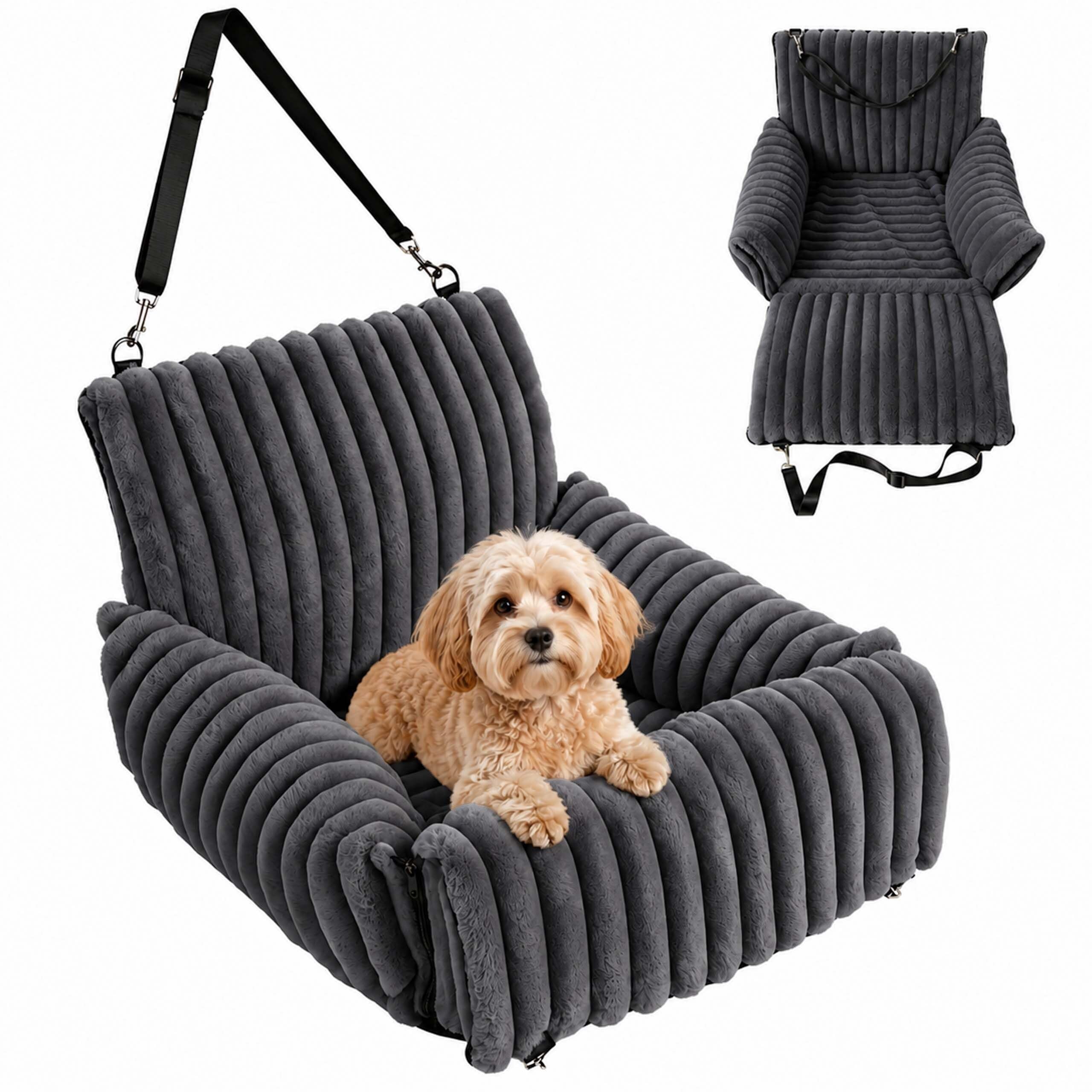 Relaxdays Hundeautositz, kleine Hunde bis 8 kg, weich, Hundebett Auto, grau