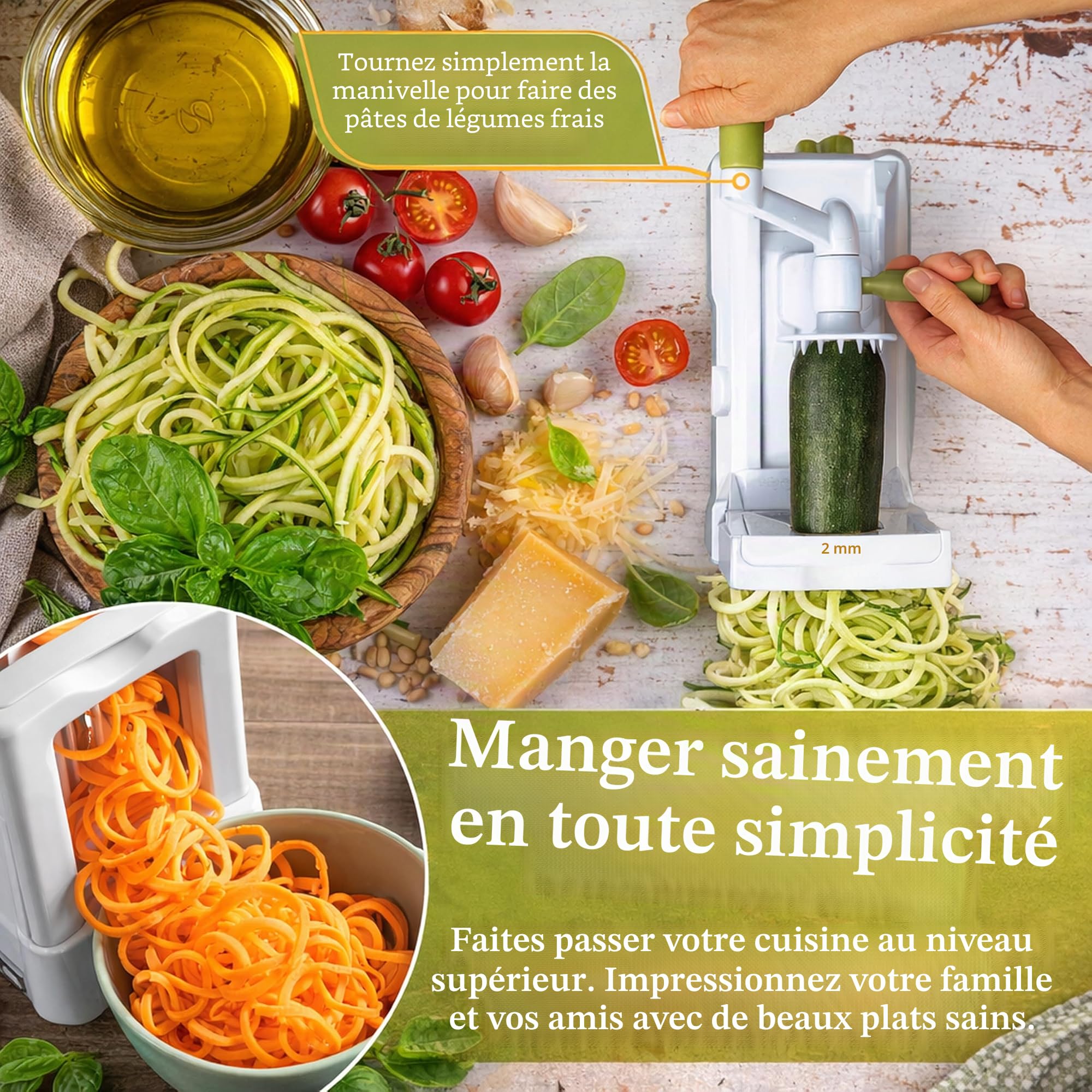 Râpe pour couper els légumes en spirale - 5 lames - Par Brieftons - BR-5B-02 Coupe-légume solide et robuste pour faire des spirales ou des spaghetti de légumes
