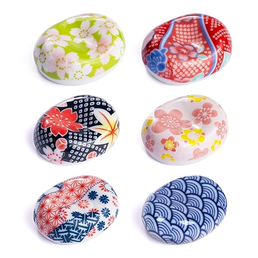 ORYOUGO Set of 6 Japanese Flower Pattern Ceramic Chopsticks Holder Fork Rest for Dinner Spoon,Fork,Knife,Tableware