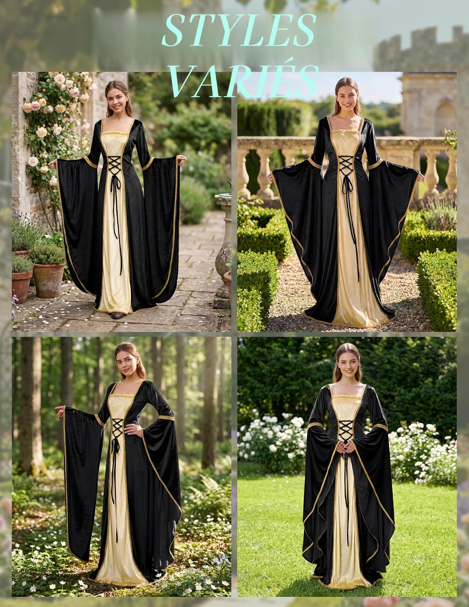 Spooktacular Creations Renaissance Costume Robe médiévale en velours pour femme Robe d'Halloween Renaissance irlandaise